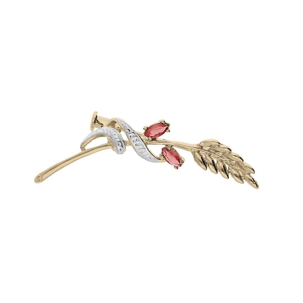 Broche Ancienne Plaque Or – Décor Floral Avec Oxydes Rouges – Poids 8 Grammes – Réf. W985 – Occasion