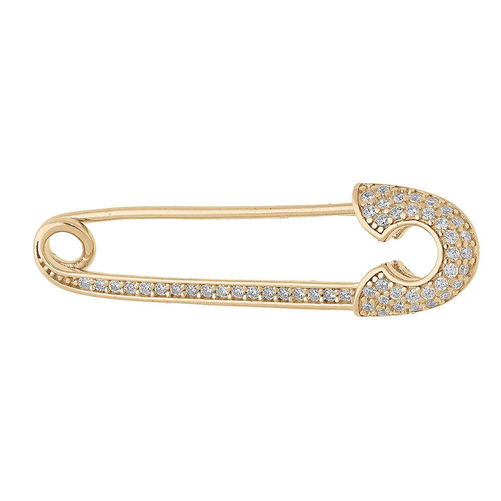 Broche en vermeil massif �pingle a nourrice avec oxydes blancs sertis - Vue 1