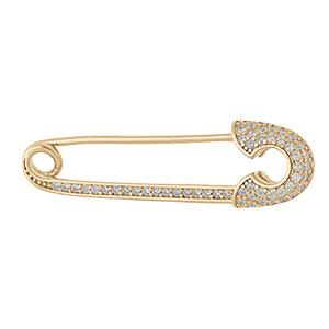 Broche en vermeil massif �pingle a nourrice avec oxydes blancs sertis