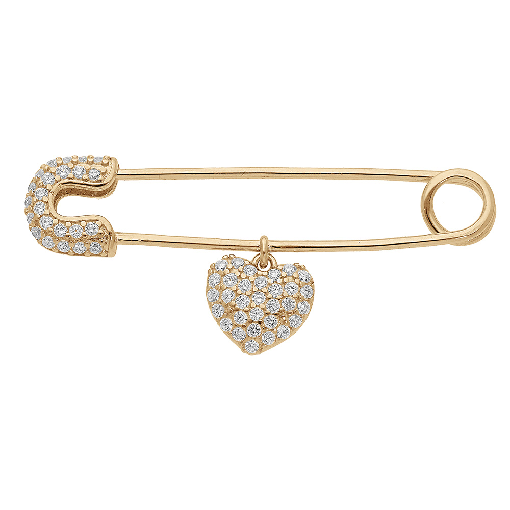 Broche en vermeil massif �pingle a nourrice avec pampille coeur - Vue 1