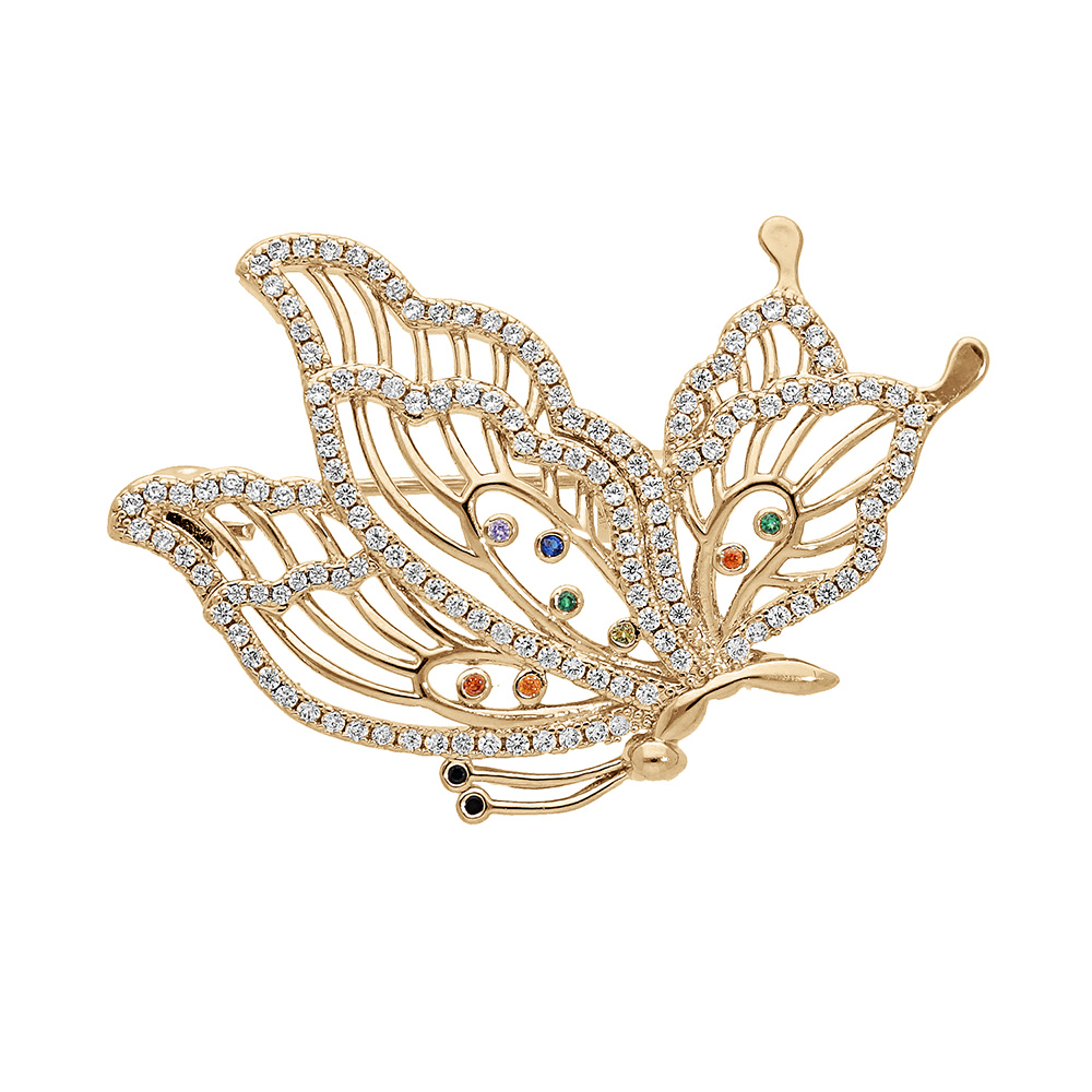 Broche en vermeil papillon avec oxydes multi couleurs - Vue 1