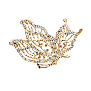 Broche en vermeil papillon avec oxydes multi couleurs