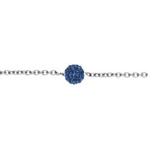 Chaîne cheville acier boule résine et strass bleu royal boule 8mm 23+4cm - Vue 1