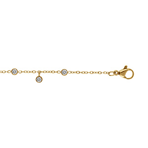 Cha�ne de cheville en acier dor� avec pampilles d'oxydes blancs sertis clos - 22+3cm