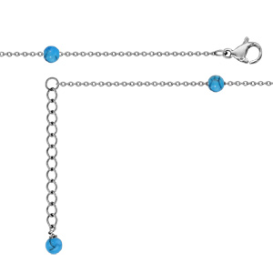 Chaîne de cheville en acier ornée de 6 boules en turquoises synthétique - longueur 23cm + 2cm de rallonge - Vue 1