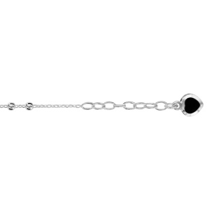 Chane de cheville en argent avec double boules lisses et pampille coeur en oxyde noir au bout - longueur 23cm + 2cm de rallonge - Vue 1