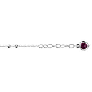 Chane de cheville en argent avec double boules lisses et pampille coeur en oxyde violet au bout - longueur 23cm + 2cm de rallonge - Vue 1