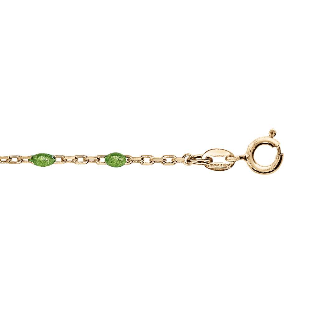 Cha�ne de cheville en argent et dorure jaune avec olives couleur vert 23+3cm - Vue 1