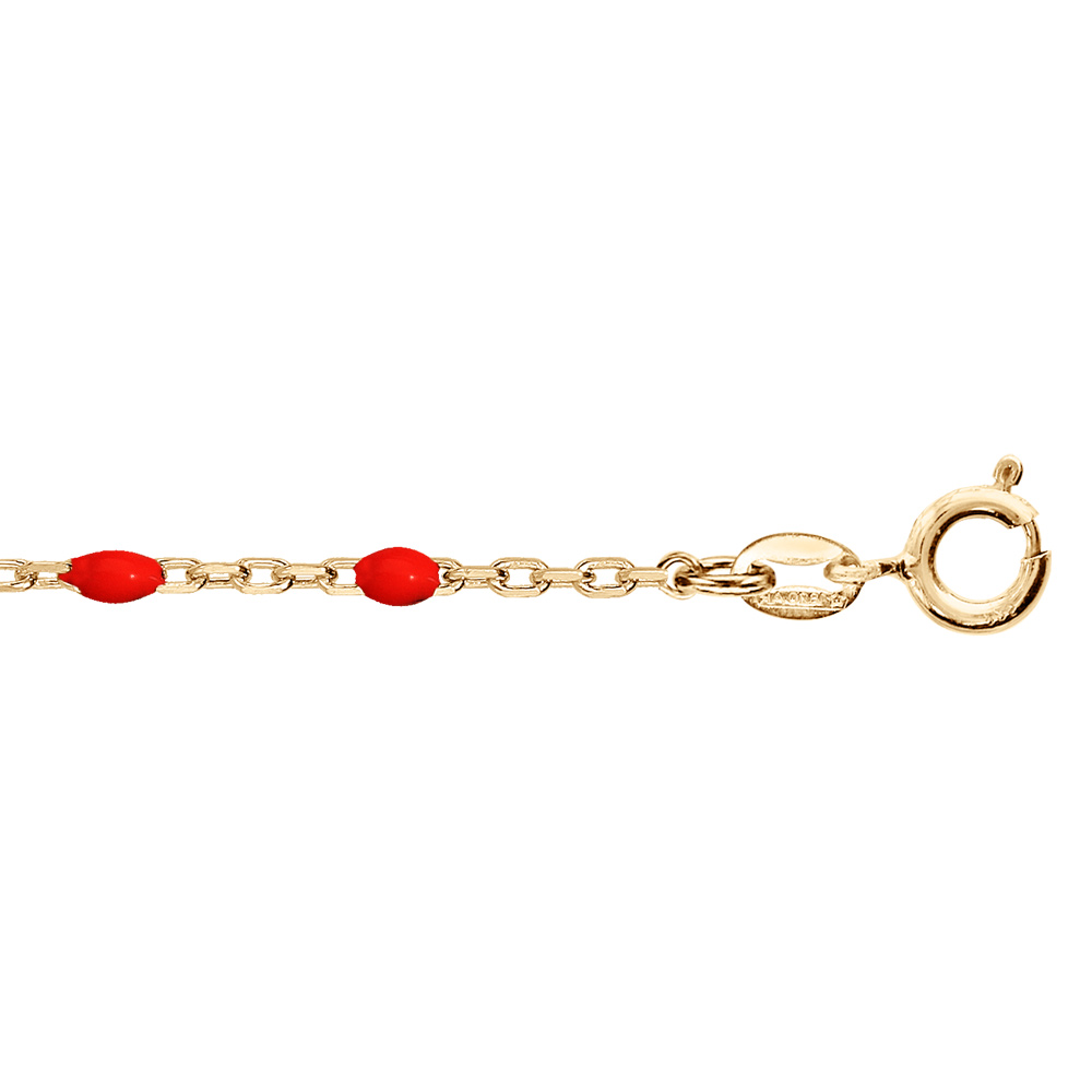 Cha�ne de cheville en argent et dorure jaune mailles et olives rouges 23+3cm - Vue 1