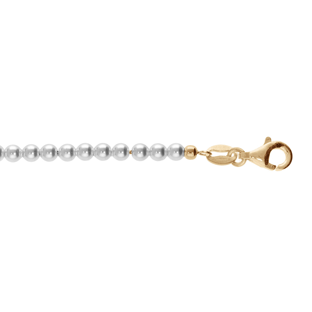 Cha�ne de cheville en argent et dorure jaune perles 3mm blanche de synth�se longueur 23+3cm - Vue 1