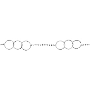 Chane de cheville en argent maille boules avec 2 ensembles de 3 anneaux emmaills - longueur 23cm + 2cm de rallonge - Vue 1