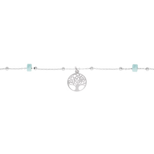 Chane de cheville en argent platin avec pampille arbre de vie et Turquoise vritable 22+3cm - Vue 1