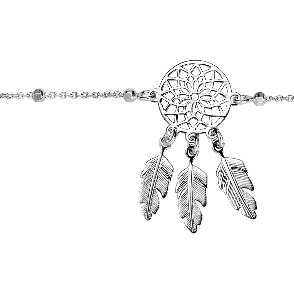 Cha�ne de cheville en argent rhodi� avec attrape r�ve 23+3cm - Vue 1