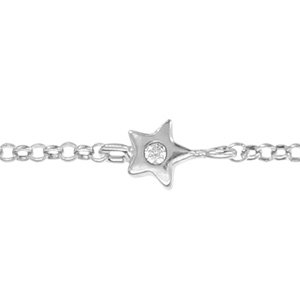Chaîne de cheville en argent rhodié avec étoile ornée d\'1 oxyde blanc sertis clos - longueur 20cm + 4cm de rallonge - Vue 1