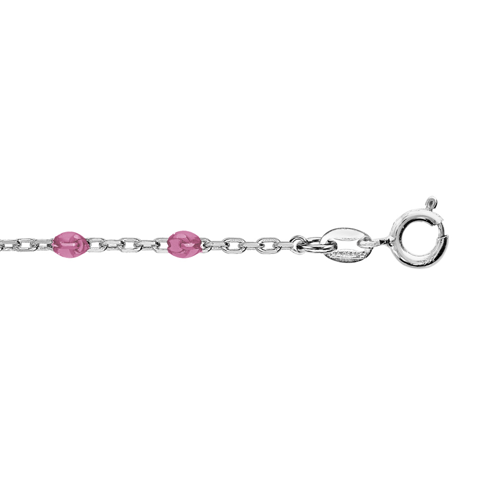 Cha�ne de cheville en argent rhodi� avec olives couleur framboise transparent 23+3cm - Vue 1