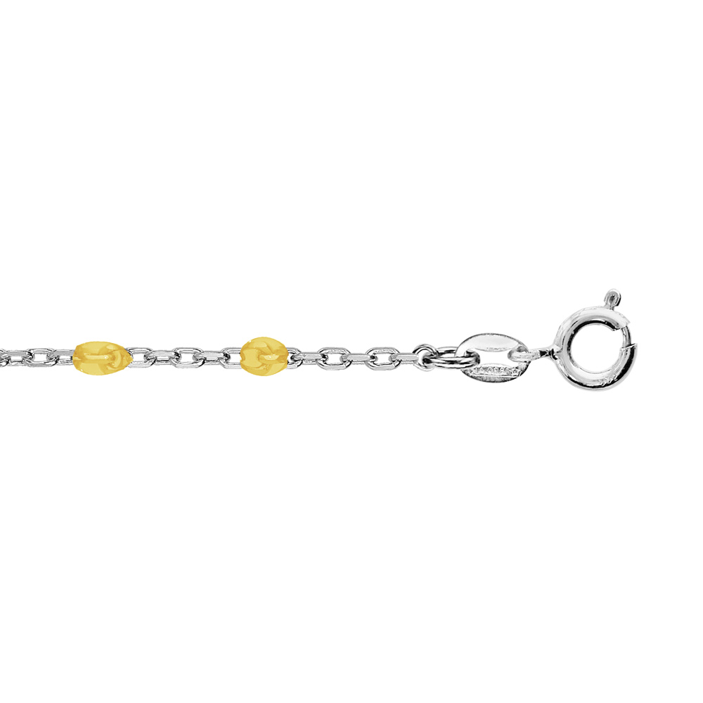 Cha�ne de cheville en argent rhodi� avec olives couleur jaune transparent 23+3cm - Vue 1