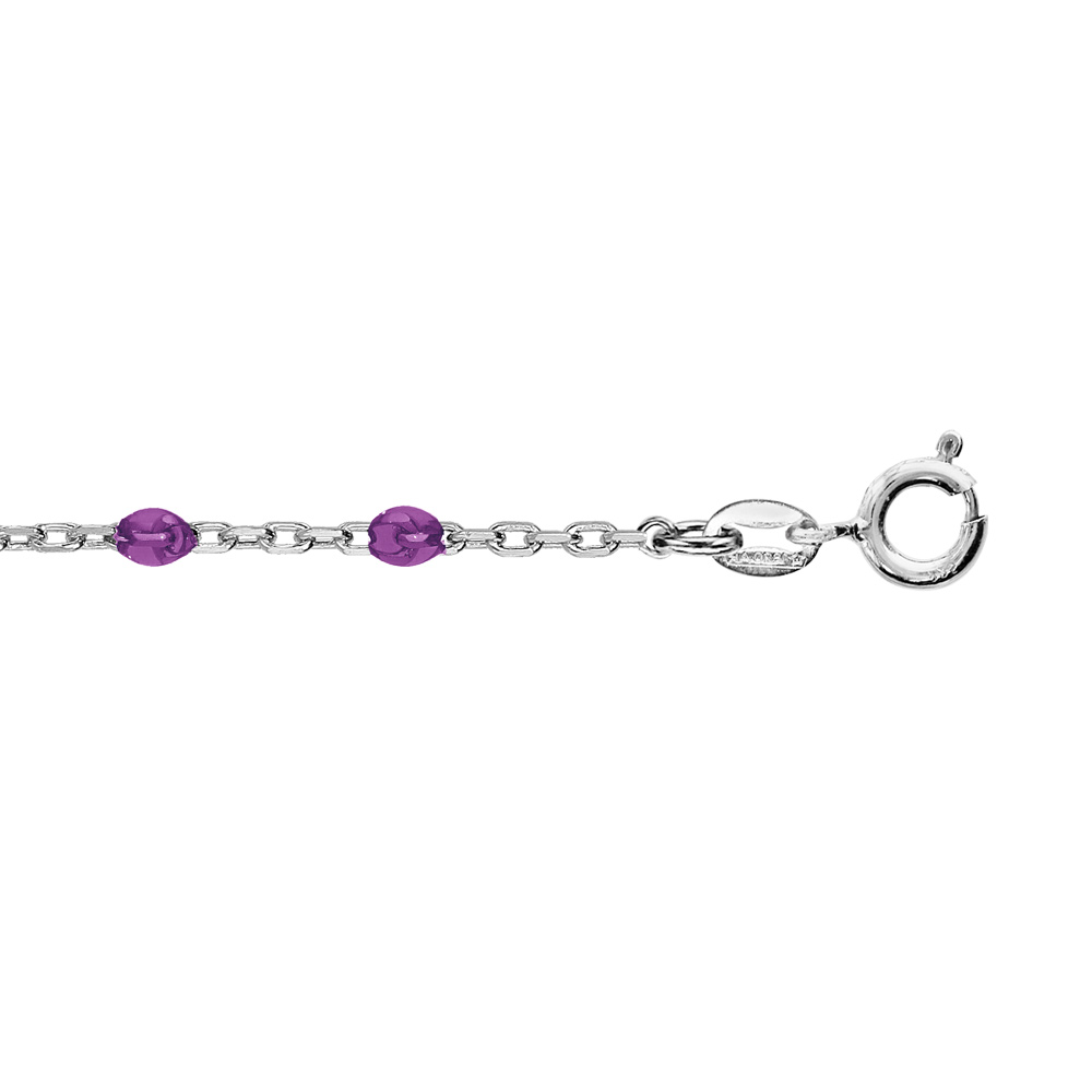 Cha�ne de cheville en argent rhodi� avec olives couleur violet transparent 23+3cm - Vue 1