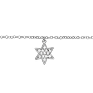 Chaîne de cheville en argent rhodié avec pampille étoile pavée d\'oxydes blancs sertis - longueur 23cm + 2cm de rallonge - Vue 1