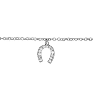 Chaîne de cheville en argent rhodié avec pampille fer à cheval orné d\'oxydes blancs sertis - longueur 23cm + 2cm de rallonge - Vue 1