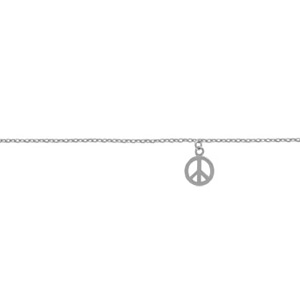 Chane de cheville en argent rhodi avec pampille Peace & Love - longueur 25cm - Vue 1