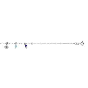 Chaîne de cheville en argent rhodié avec pampilles pierres facettées bleues 23+3cm - Vue 1