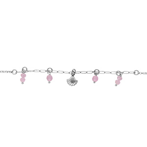 Chane de cheville en argent rhodi avec pampilles pierres facettes roses et pampille coquillage 23+3cm - Vue 1