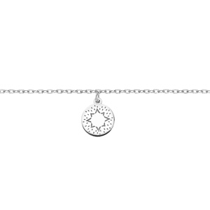 Chaîne de cheville en argent rhodié avec pastille soleil 23+3cm - Vue 1