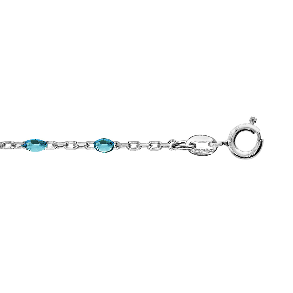 Cha�ne de cheville en argent rhodi� avec perles bleu transparent 23+3cm - Vue 1