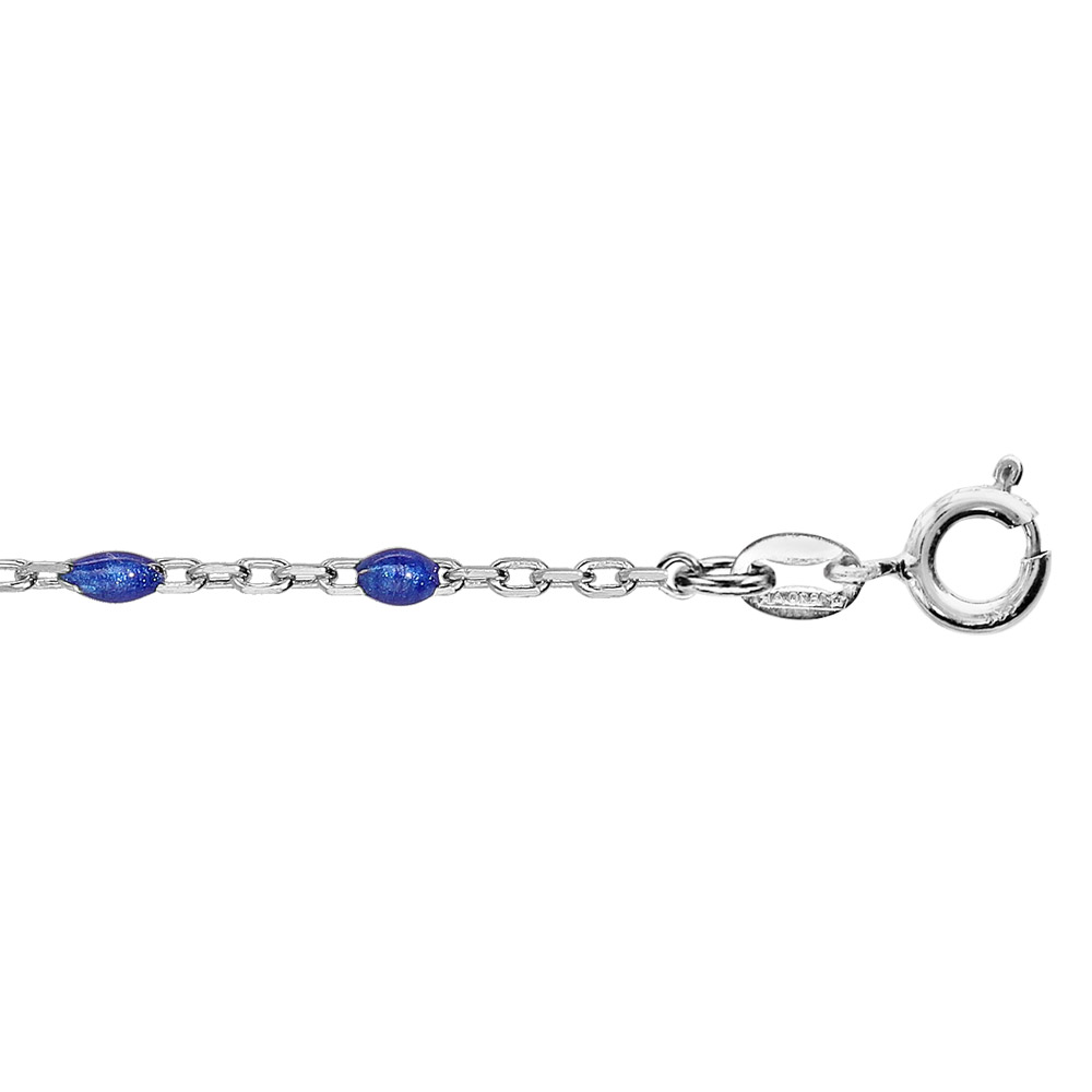 Cha�ne de cheville en argent rhodi� avec perles couleur bleu fonc� 23+3cm - Vue 1