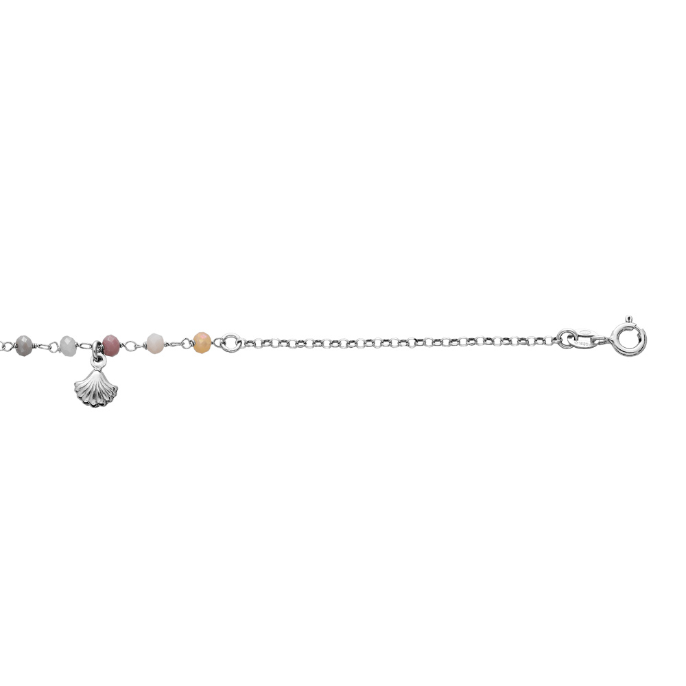 Cha�ne de cheville en argent rhodi� avec pierres facette�s multicouleur et pampille coquillage 23+3cm - Vue 1