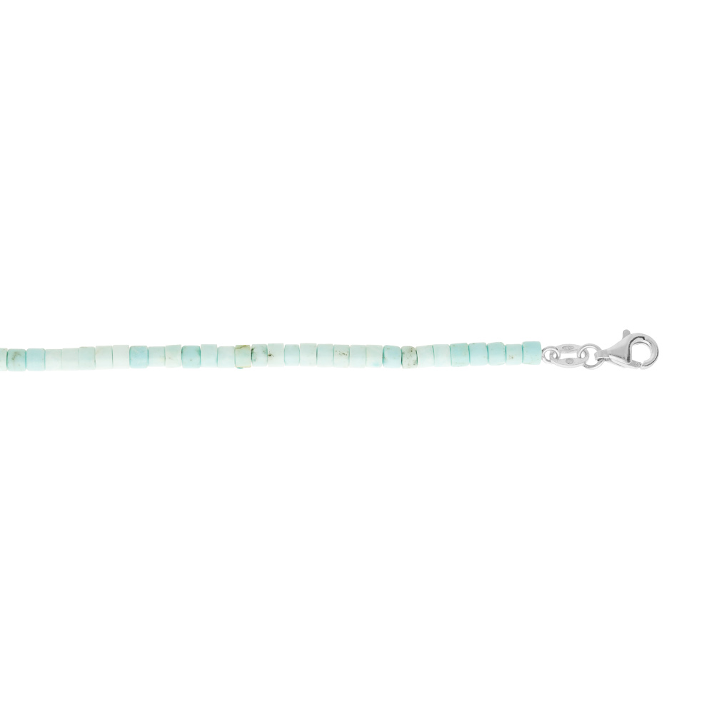 Cha�ne de cheville en argent rhodi� avec rondelles pierre turquoise v�ritable 23+3cm - Vue 1