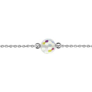 Chaîne de cheville en argent rhodié boule de cristal facettée 23cm + 3cm de rallonge - Vue 1
