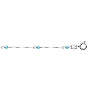 Chane de cheville en argent rhodi boules perles de verre facettes bleu clair 23cm + 3cm de rallonge - Vue 1
