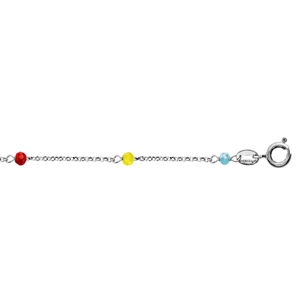 Cha�ne de cheville en argent rhodi� boules perles de verre facett�es multicolores 23cm + 3cm de rallonge - Vue 1