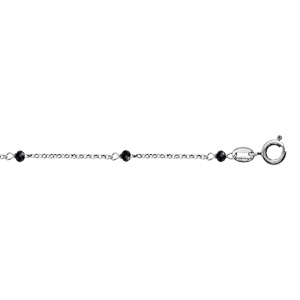 Chane de cheville en argent rhodi boules perles de verre facettes noires 23cm + 3cm de rallonge - Vue 1