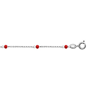 Chaîne de cheville en argent rhodié boules perles de verre facettées rouges 23cm + 3cm de rallonge - Vue 1