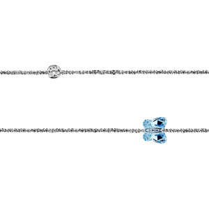 Chaîne de cheville en argent rhodié papillon bleu et 1 oxyde ronds blancs sertis clos 23cm + 3cm de rallonge - Vue 1