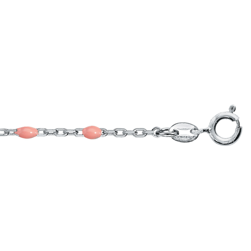 Cha�ne de cheville en argent rhodi� perles couleur rose 23+3cm - Vue 1