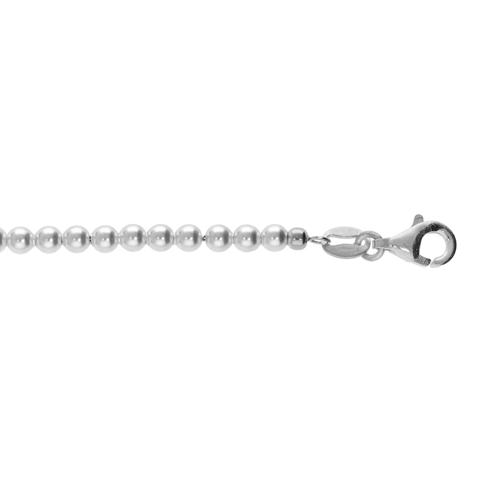 Cha�ne de cheville en argent rhodi� rang�e perles 3mm blanche de synth�se longueur 23+3cm - Vue 1