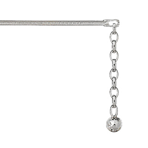 Chaîne de cheville en argent tube avec pampille boule lisse au bout - longueur 22cm +3cm de rallonge - Vue 1