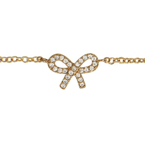 Chaîne de cheville en plaqué or avec noeud féminin orné d\'oxydes blancs sertis - longueur 23cm + 2cm de rallonge - Vue 1