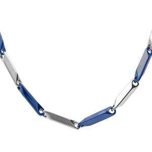 Cha�ne en acier et PVD bleu maille rectangle - 50cm r�glable