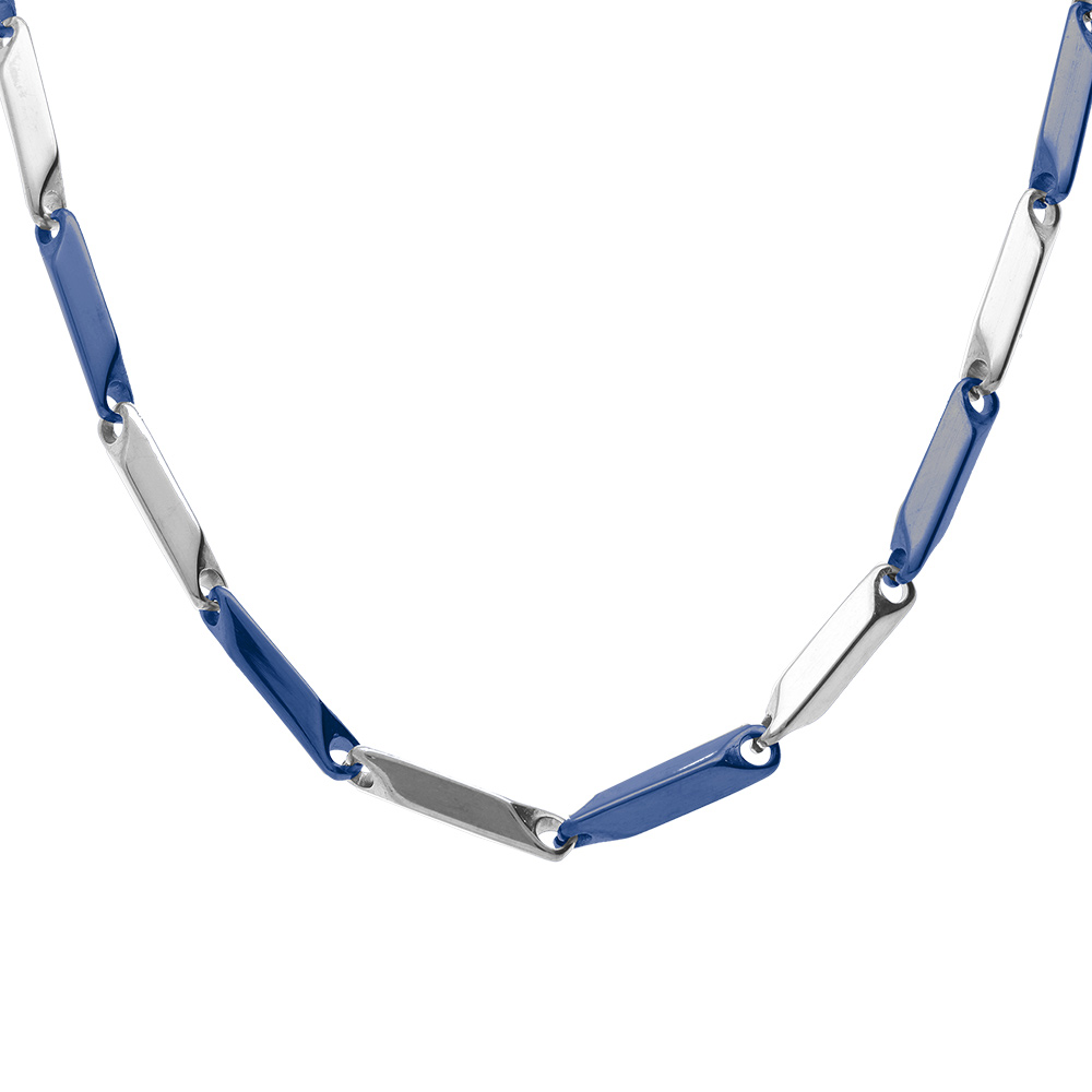 Cha�ne en acier et PVD bleu maille rectangle - 55cm r�glable - Vue 1