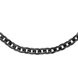 Chaîne en acier et PVD noir maille forçat 42cm + 4cm de rallonge - Vue 1