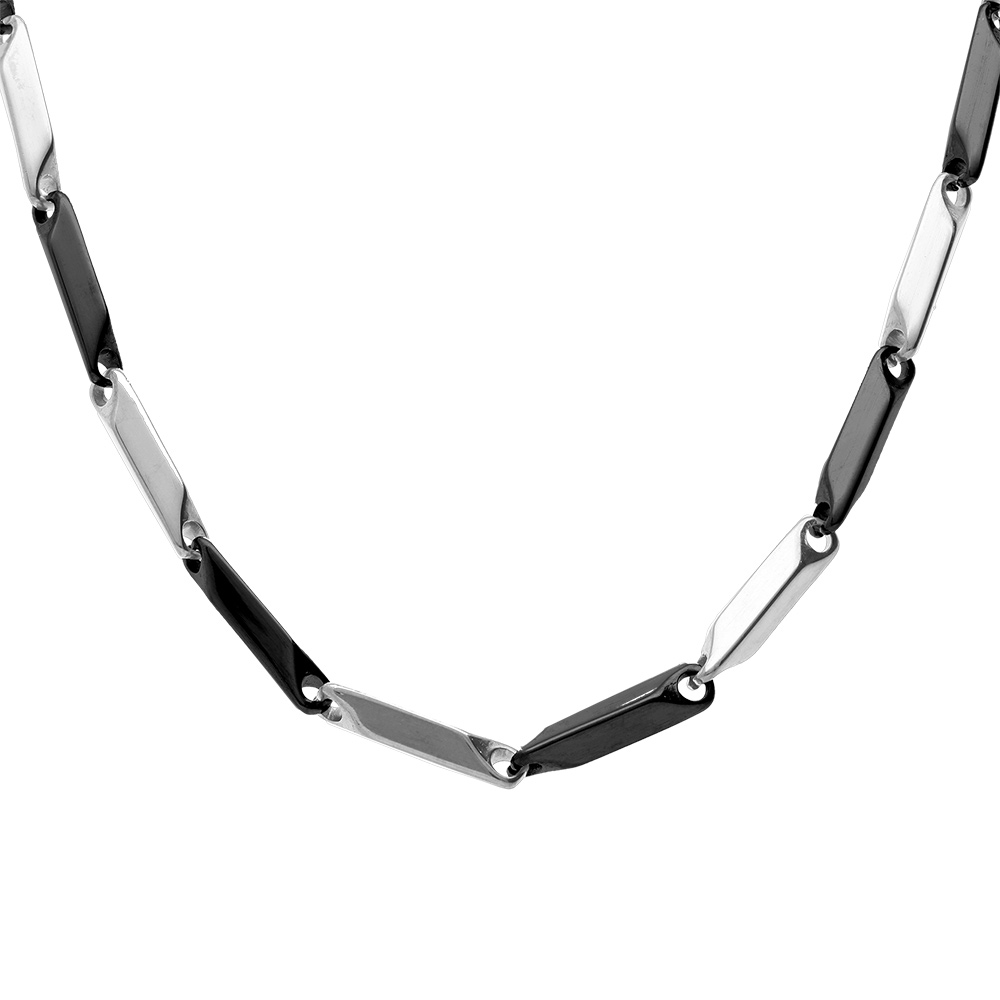 Cha�ne en acier et PVD noir maille rectangle - 55cm r�glable - Vue 1