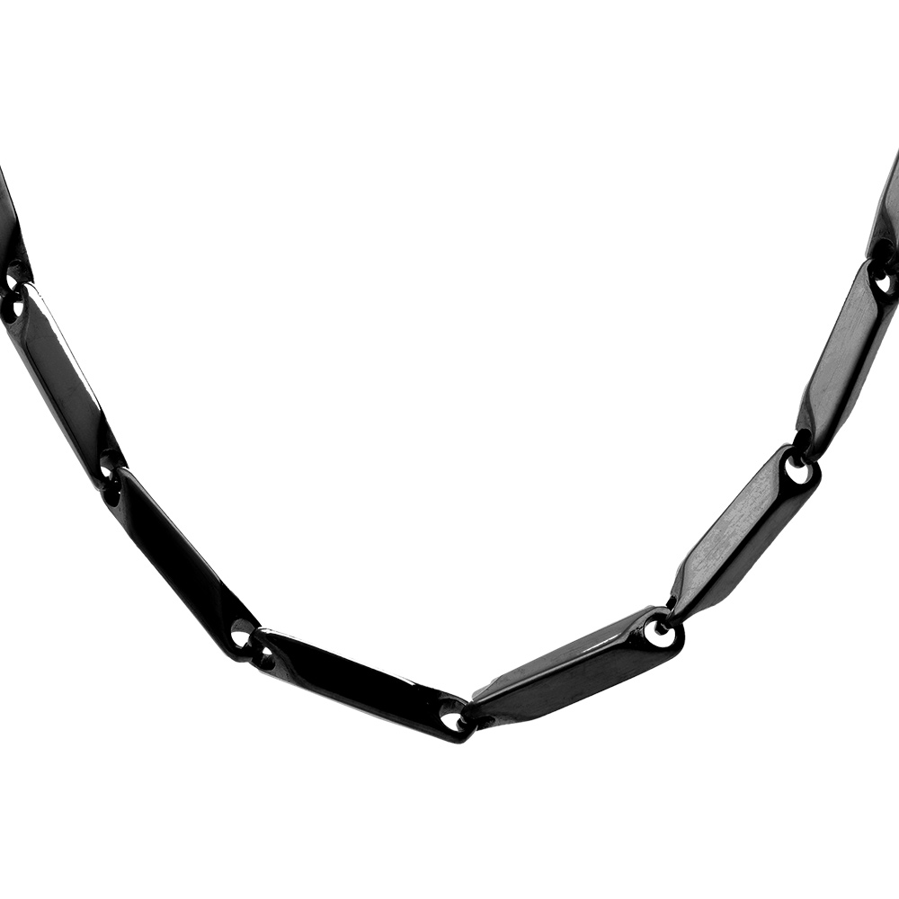 Cha�ne en acier et PVD noir maille rectangle  - 55cm r�glable - Vue 1
