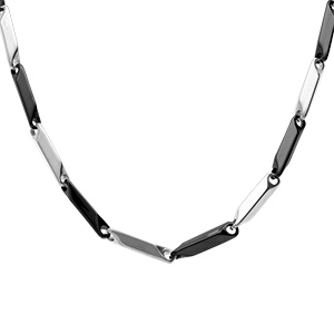 Cha�ne en acier et PVD noir maille rectangle - 55cm r�glable