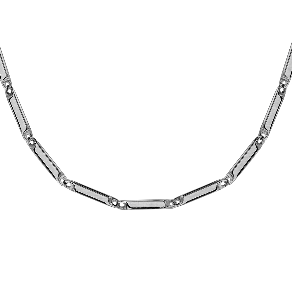 Cha�ne en acier satin� maille rectangle - 55cm r�glable - Vue 1
