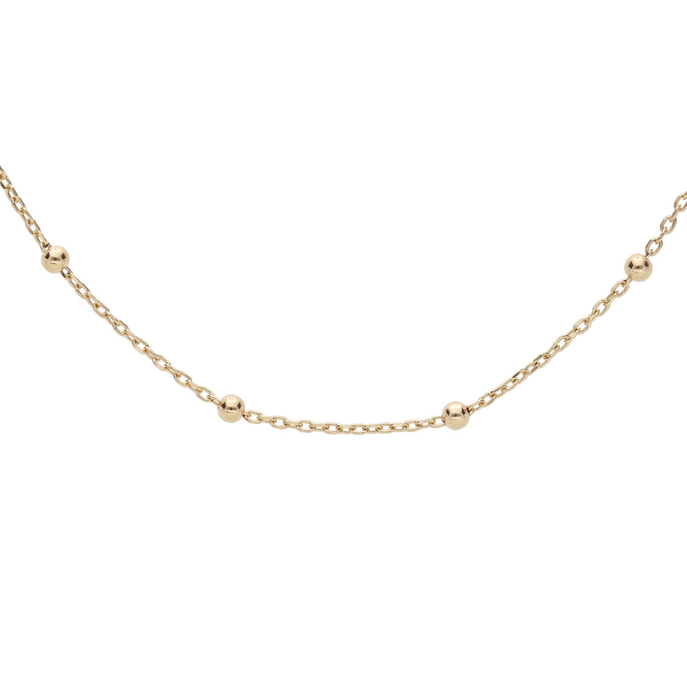 Cha�ne en argent et dorure jaune maille fantaisie avec fines boules 50cm - Vue 1