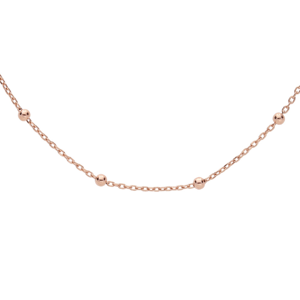 Cha�ne en argent et dorure rose maille fantaisie avec fines boules 50cm - Vue 1